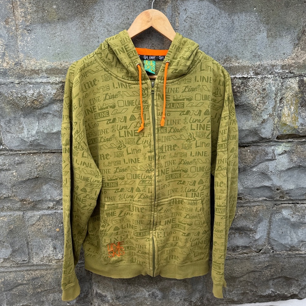 Vintage Line Skis Hoodie Green Y2K ski snowboard 2000s zip up